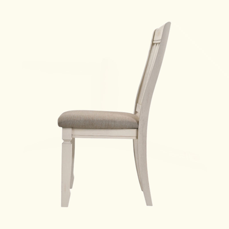 Set Of 2 Dining Chairs With Slat Back, Tan Fabric And Cream Finish