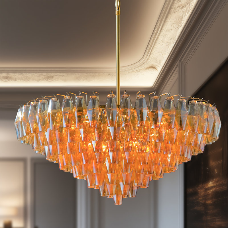 Lustre en cristal doré superposé - tailles multiples, suspension réglable, ampoules E12 incluses, éclairage élégant pour la salle à manger et le salon