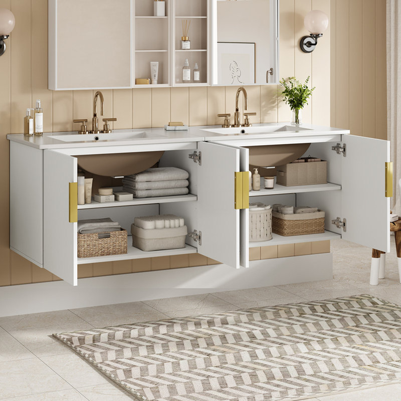 Ensemble de meuble-lavabo avec lavabo en céramique, Blanc