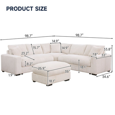 Canapé d'angle modulaire en L avec repose-pieds en velours côtelé de 98,7 po Clitheroe