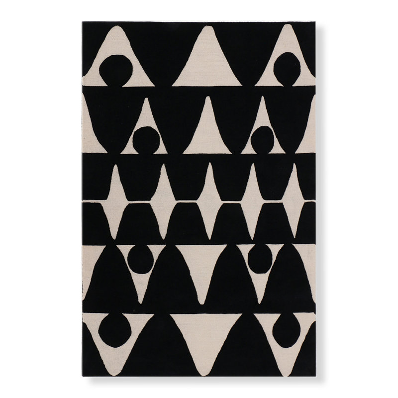 Moroccan Area Rug in Black/Beige, Rectangle 10' x 14'