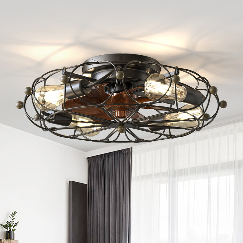 Ventilateur de plafond encastré à cage de 20 po avec ensemble d'éclairage et moteur réversible à 6 vitesses Dakaful, Noir