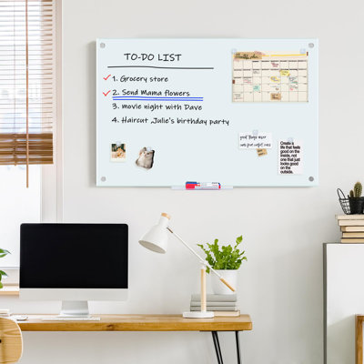 36" x 24" Wall-Mounted Glass Whiteboard Magnetic Dry Erase Board