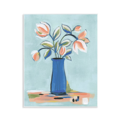 «Rose and Blue Modern Bouquet», art mural sur bois par June Erica Vess