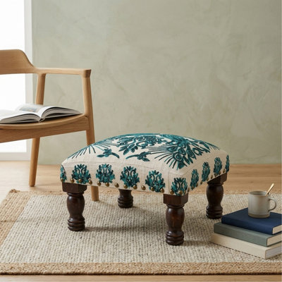 Tabouret rembourré brodé de style bohème, pouf décoratif de 40 x 40 x 20 cm pour salon et chambre