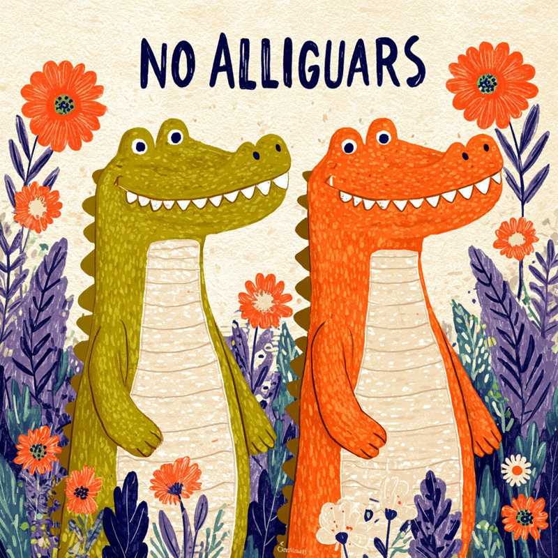«No Alliguars - Green and Orange», art mural sur toile tendue, H 20 po x l 20 po