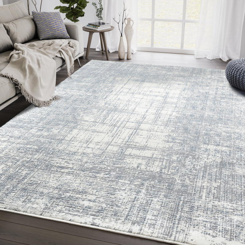 Tapis beige/gris tissé à la machine Abeyta, Rectangle 4 pi x 6 pi