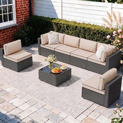 6-Person Rattan Outdoor Patio Seating Group with Cushions