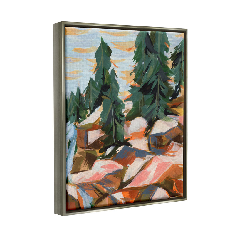Abstrait géométrique paysage cascade, art mural sur toile flottante par Melissa Wang, H 31 po x l 25 po x P 1,7 po