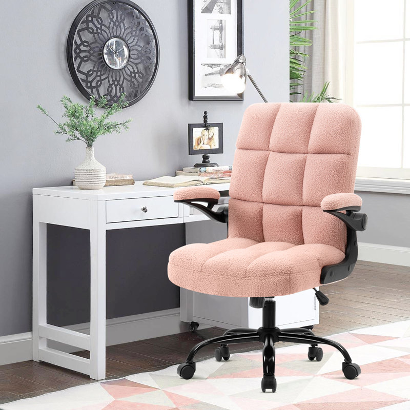 Ergonomic Executive Chair, Pink, Black, Teddy Fleece