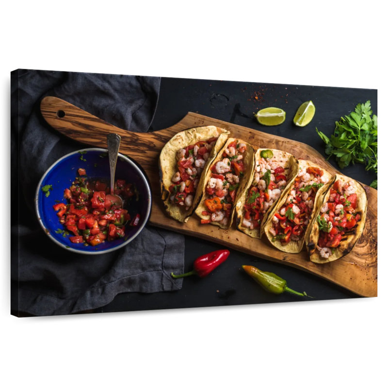 Tacos aux crevettes Yarlin, H 30 po x l 45 po