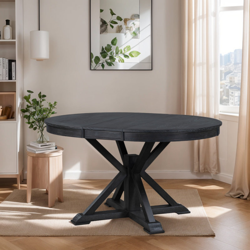 Retro Functional Extendable Dining Table With A 12" Leaf For Dining Room And Living Room, Black