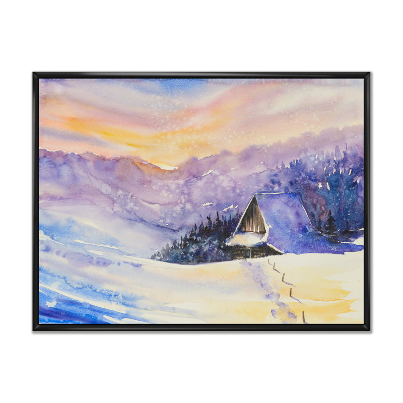 «Little Wooden House in the Mountains», reproduction sur toile flottante, Cadre noir, H 8 po x l 12 po x P 1 po