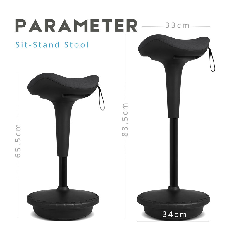 Adjustable Height Ergonomic Industrial Stool with Footrest, Black