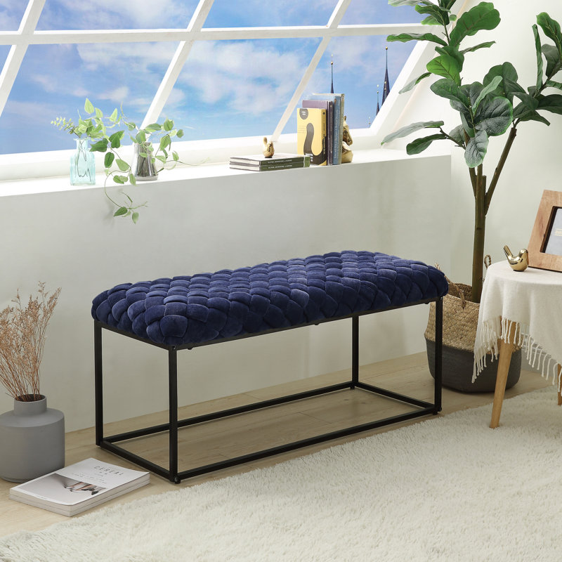Banc rembourré en velours 39 po Gemma, Marine
