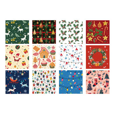 12pcs/pack 24 Years Christmas Theme Material Paper Gift Flower Print Background Decoration Paper DIY Cut Handbook Material