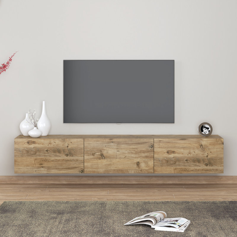Premium Modern Floating 71" Tv Stand Up To 80" Tv's Wall Mounted Media Console, Oak Brown