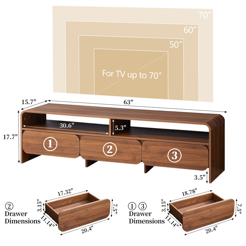63" TV Stand with 3 Drawer