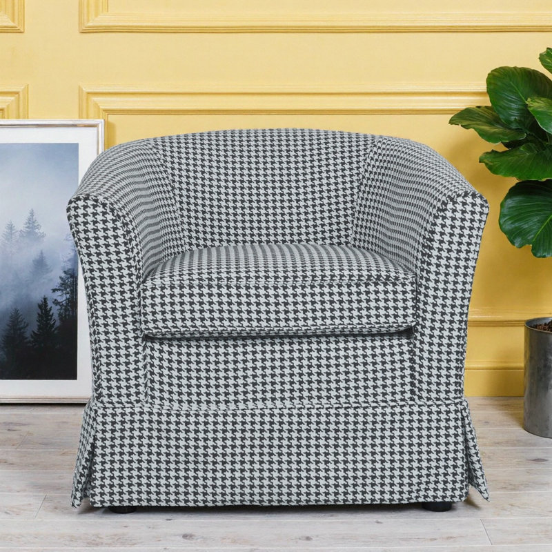 Élégante chaise pivotante blanche avec motif pied-de-poule