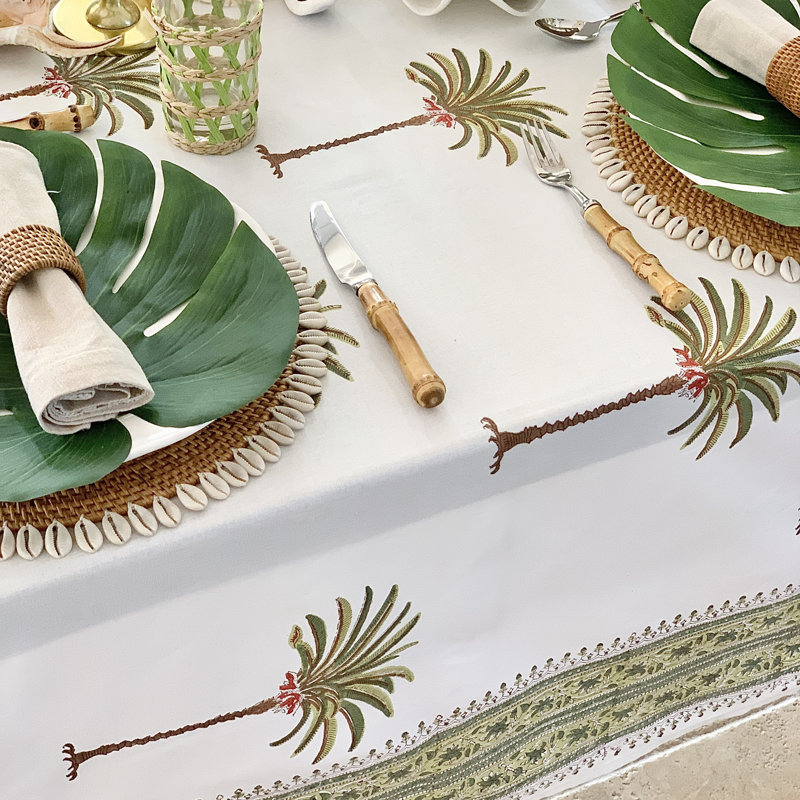 Rectangle Tablecloth - Tropical Palm Tree Green, 72" D x 128" L