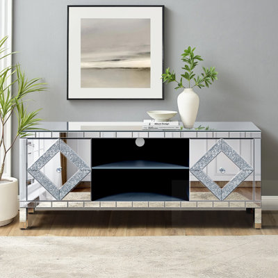 Modern tv stand with 2 Doors and Open Storage shelf