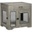 Mobilier de cage pour chien Pawhut avec coussin moelleux résistant à l'eau, table de bout pour caisse de chien avec tiroir, cage pour chiots pour petits chiens à l'intérieur avec 2 portes, gris