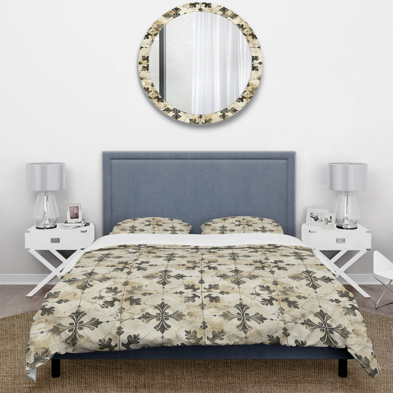 Ensemble de housse de couette Beige Black Country Floral Tiles IV - Floral, Housse de couette simple + 2 taies décoratives st
