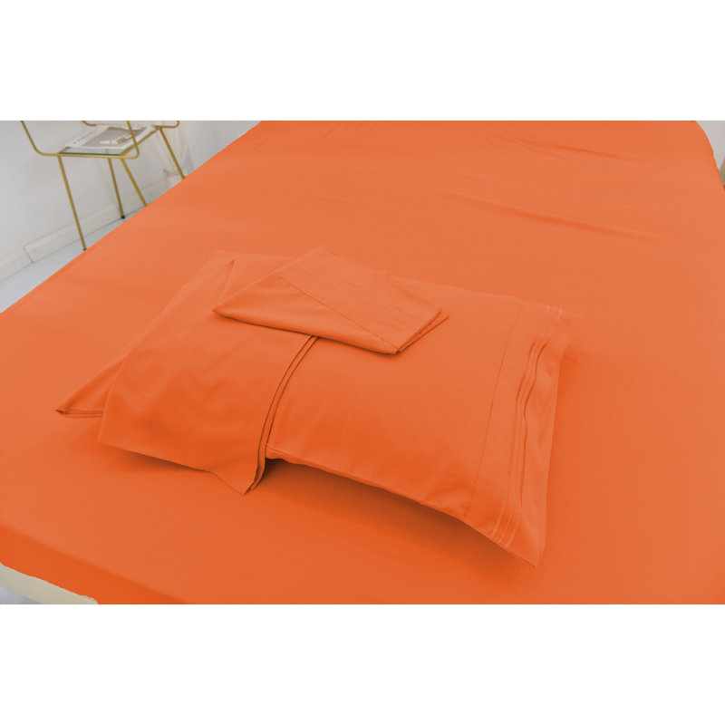 Ensemble de literie en rayonne de bambou, Orange, Ensemble de draps pour très grand lit californien