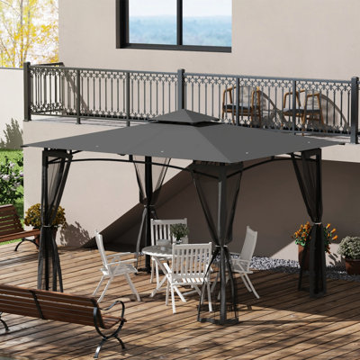 10' X 12' Outdoor Gazebo With Netting, Double Roof Canopy For Garden Lawn Backyard Deck, Metal, Dark Gray Forging Knotting