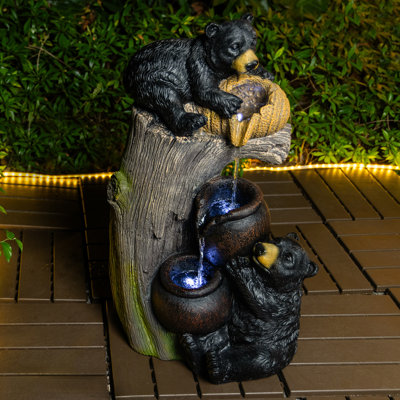 Norton Bear Outdoor Water Fountain with LED Lights, Resin Cascading Garden Fountain