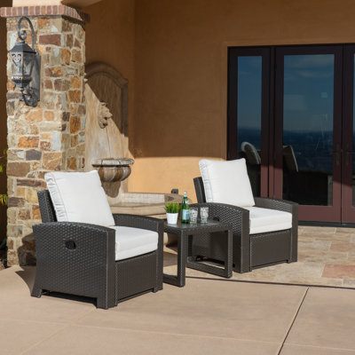 Sidney 3-piece Wicker Outdoor Reclining Seating Set With White Cushions