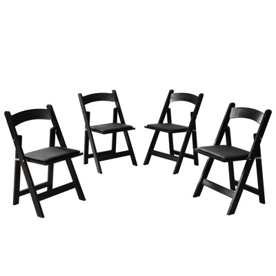 Jeannine 4Pcs Solid Wood Folding Chair - Black Seat Cushion, Space Saving, Easy To Transport, Suitable For Kitchen, Parties Upholstered 4Pcs Color Saving & Carry Comfortable Seating