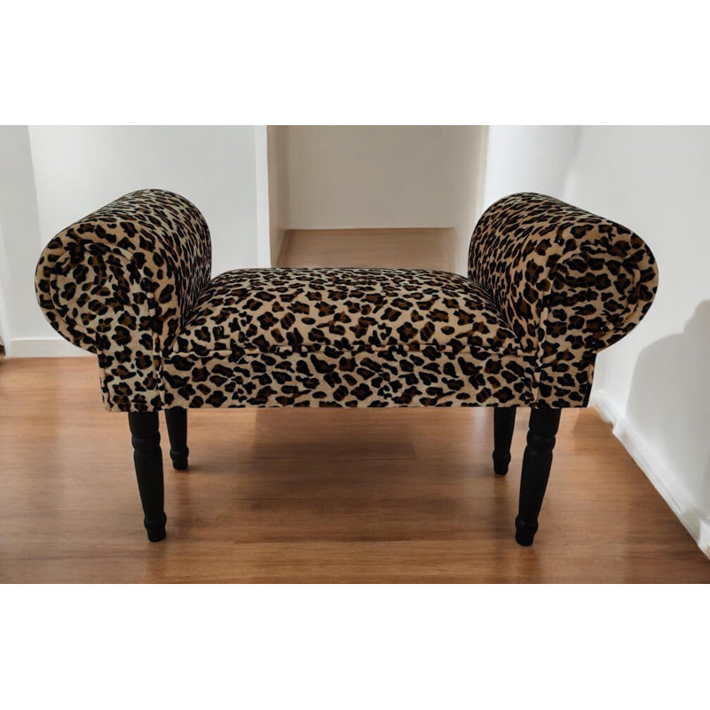 Upholstered Leopard Print Window Seat | Soft Foam Cushion, Elegant Wooden Frame, Decorative Bench Seating