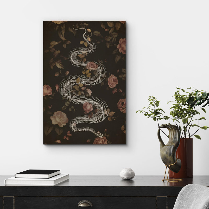 Moody floral serpent squelette gothique art moderne, Toile tendue, H 24 po x l 16 po