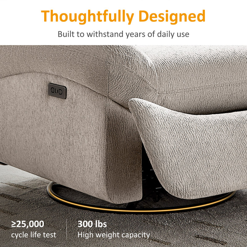 37.40'' Upholstered Swivel Power Recliner with USB Port, Camel