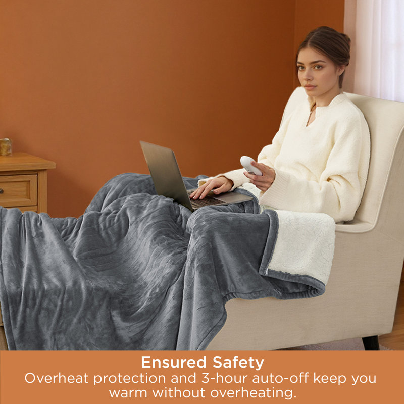 Electric Blanket - Dual Control Heated Blanket, Fast Heating with 10 Time Settings & 10 Heat Settings , King, Gray