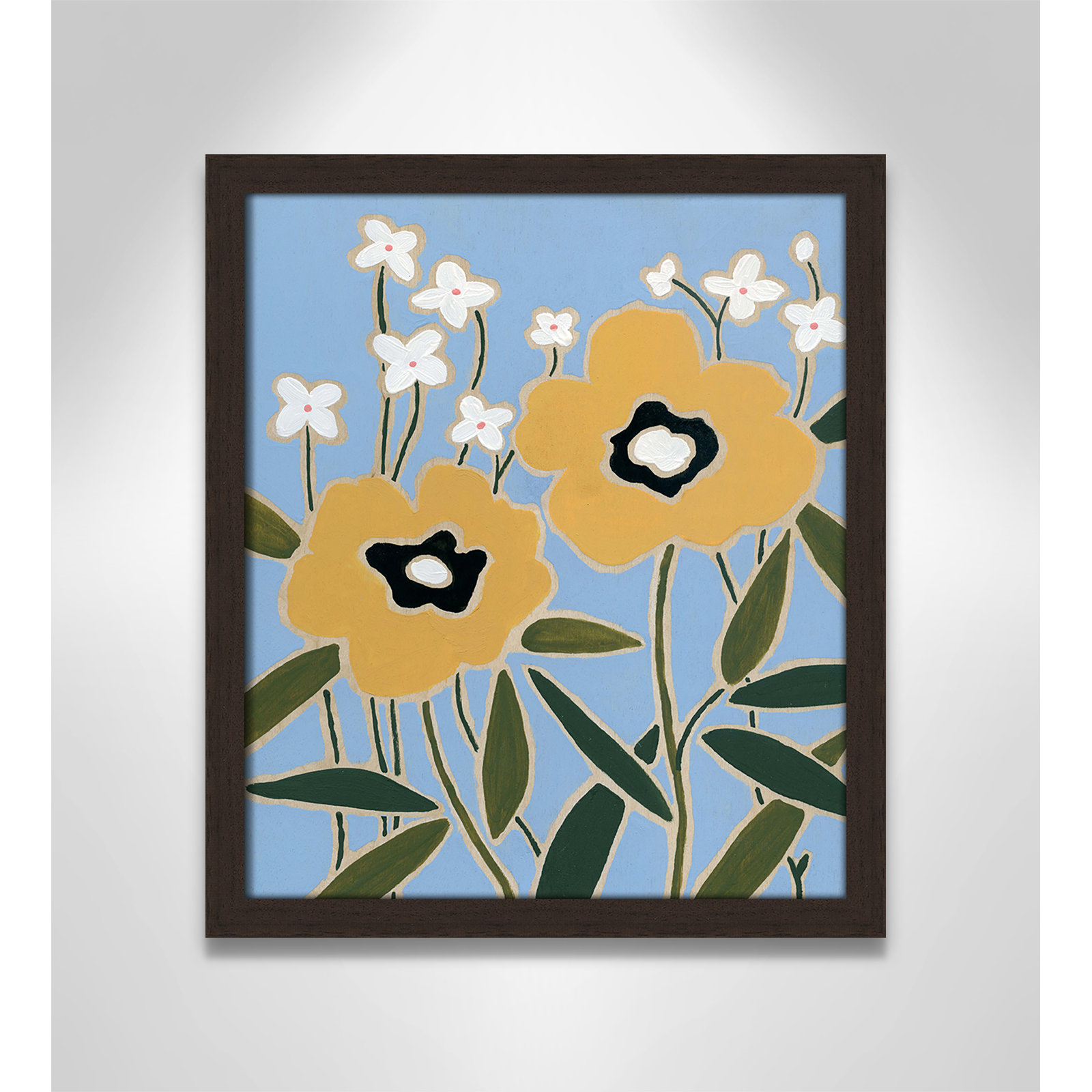 Maura "Woodblock Floral II" Print, 15" H x 13" W x 1.25" D, Walnut Framed