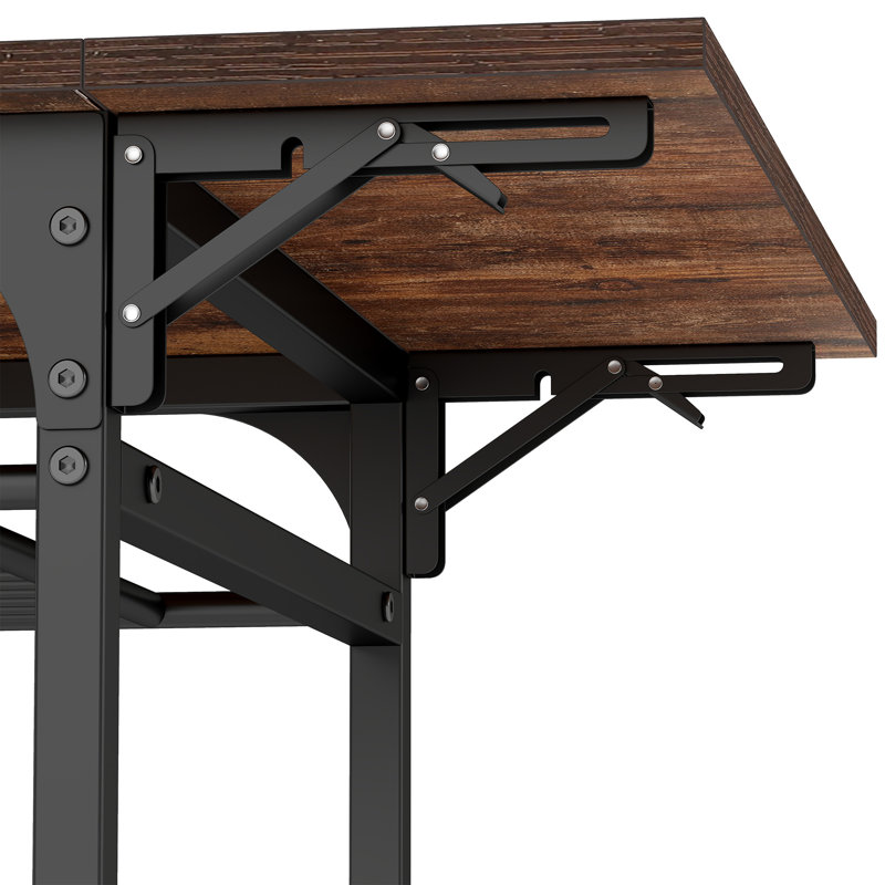 Extendable Unfinished Metal Base Dining Table, Black, Brown