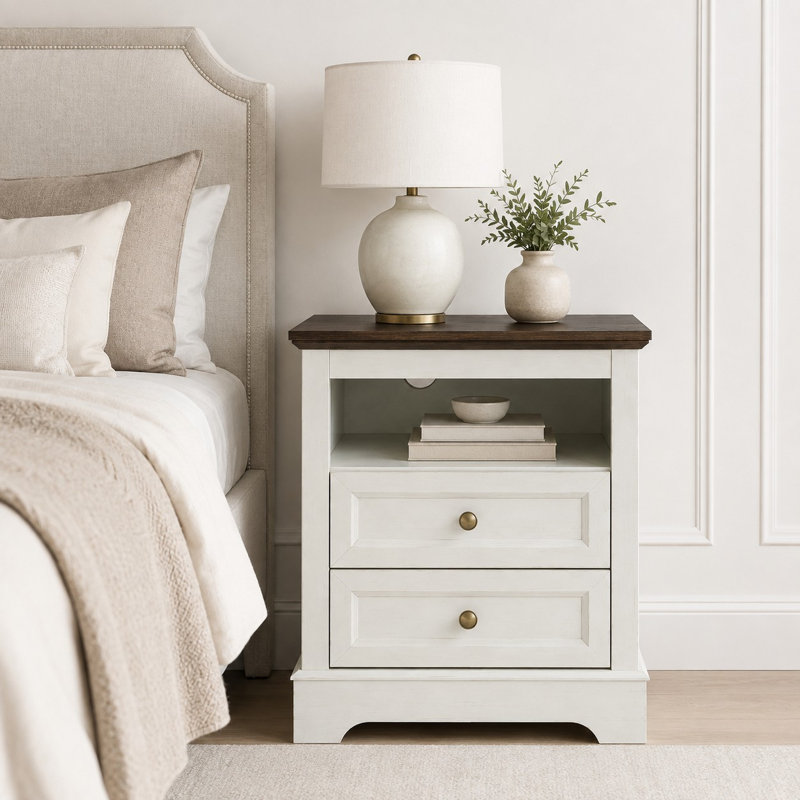 Table de chevet de ferme avec station de charge, table d'appoint pour chambre à coucher, salon - blanc (ensemble de 1), Blanc