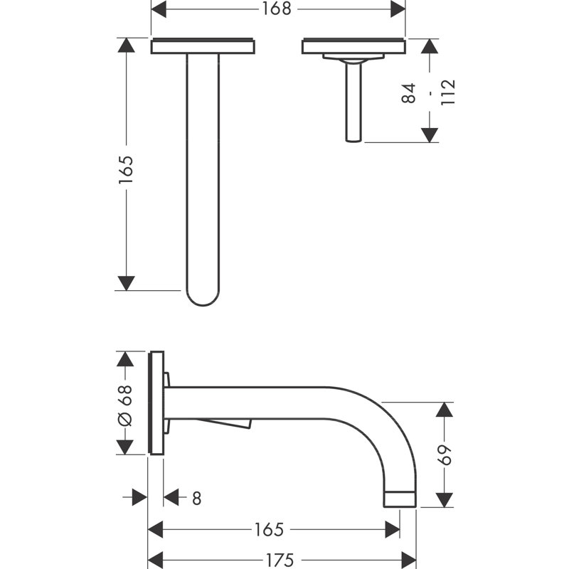 Uno Wall Mounted Standard Bathroom Faucet, Chrome