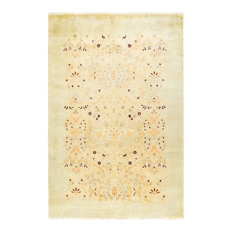 Hand-Knotted Light Blue Floral Wool Area Rug 5'10" x 9'1"