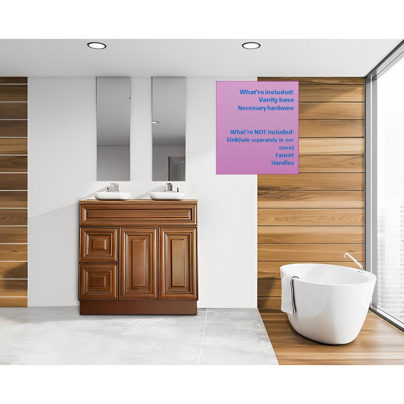 36'' Bathroom Vanity Sink Base with Drawers Cabinet in Maple Walnut