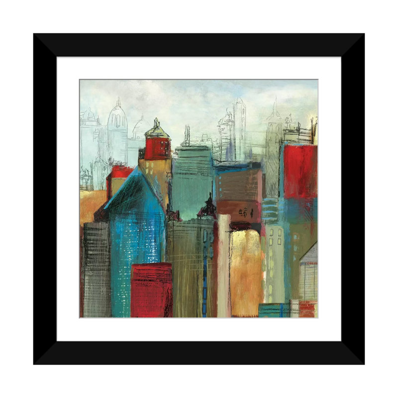 «Sunlight City I, Square», impression sur toile, H 24 po x l 24 po x P 1 po, Papier beaux-arts encadré noir, Blanc