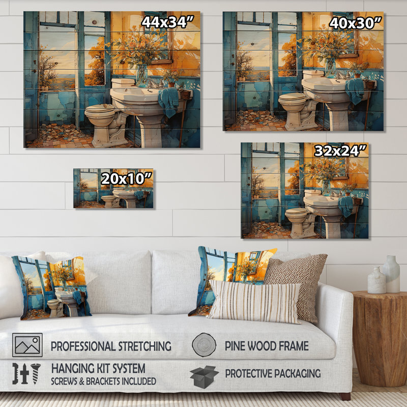 «Bathroom Bathroom Turquoise I» sur bois, H 24 po x l 32 po x P 0,78 po