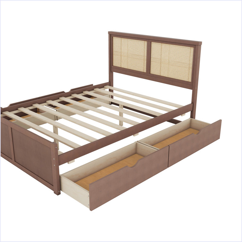 Lit plateforme avec rangement en bois 4 tiroirs, Espresso, Grand lit