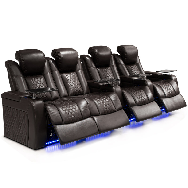 Power Recliner 4 PC Made WithTop-Grain Nappa,Fully Adjustable Relaxation,Smart Charging,Dynamic RGB LED Lighting, Coffee