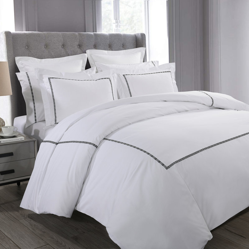 Hotel Grand Tencel Lyocell And Cotton Blend Embroidered Oversize Duvet Cover Set, King Duvet Cover + 2 King Shams