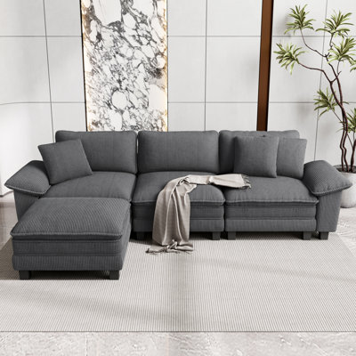 124" Modular Sectional Sofa with Ottoman, Oversized L-Shaped Deep Seat Couch with Wide Removable Armrests