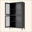 Armoire de rangement classique en métal avec 4 portes en verre et 4 tablettes avec armoire latérale pour bureau à domicile, salon, cuisine, couloir