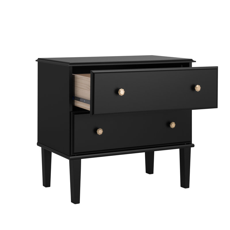 Lux Black 2 Drawer Nightstand with Gold Accents
